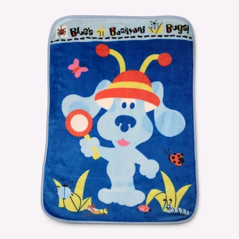 Y2K Blue's Clues Backyard Bugs Plush Blanket 30x42 Nick Jr 2004 RARE